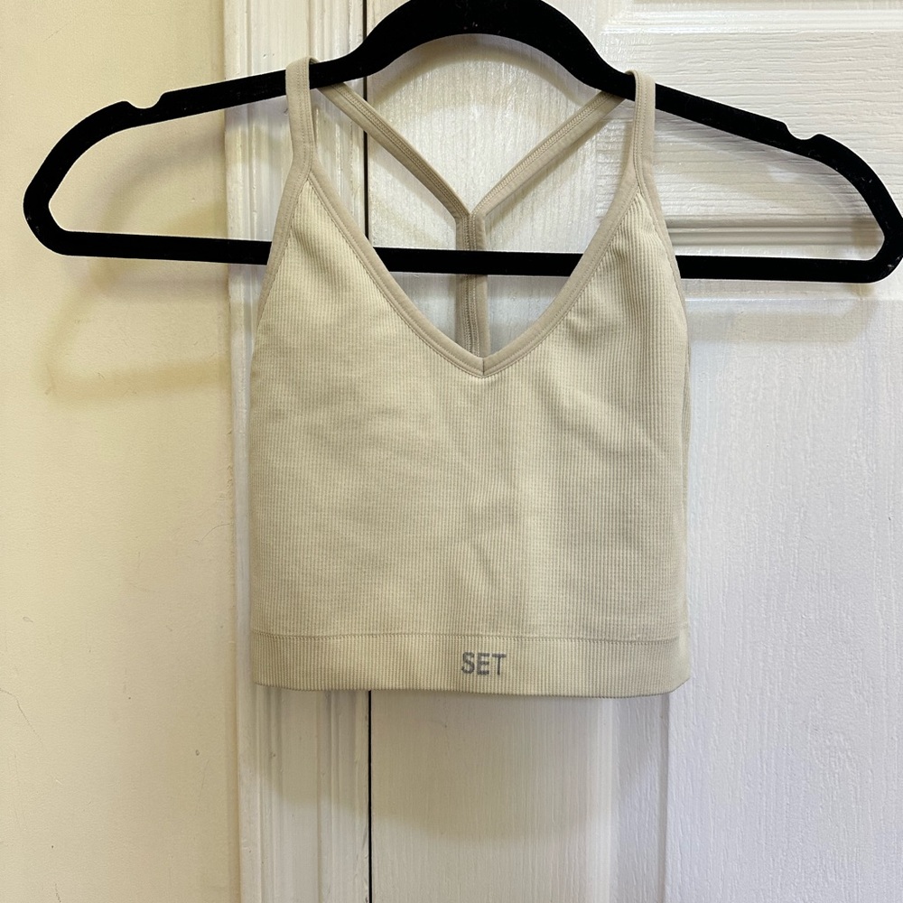 Set Active Women's Cream Ribbed Tank Bralette